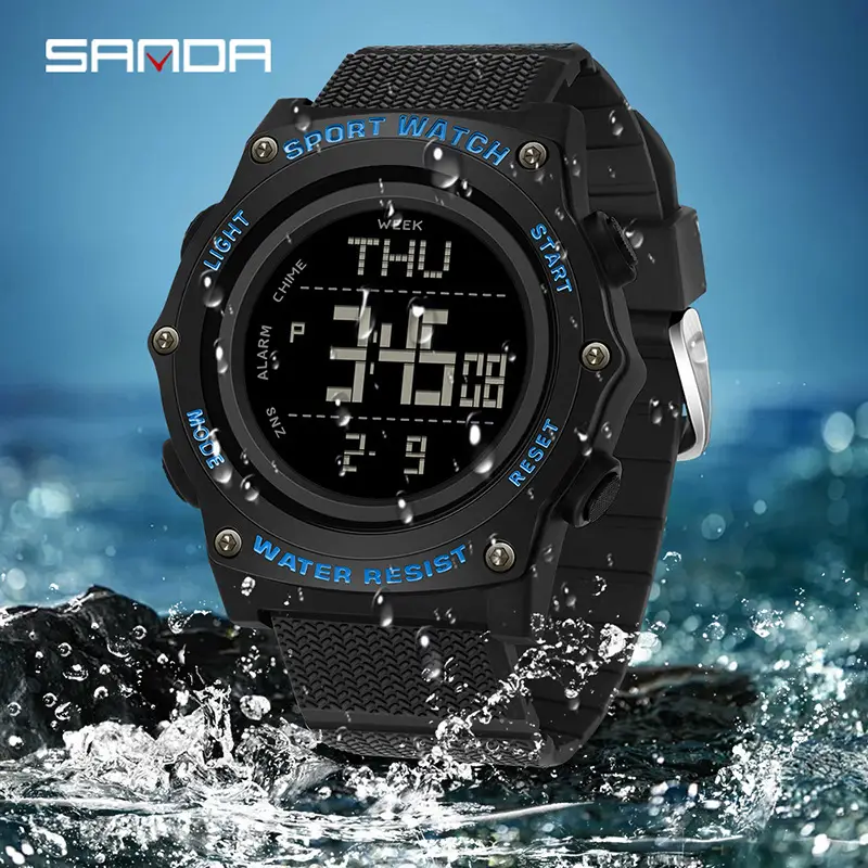 Sanda Sport Watch Black Waterproof Multi-Function