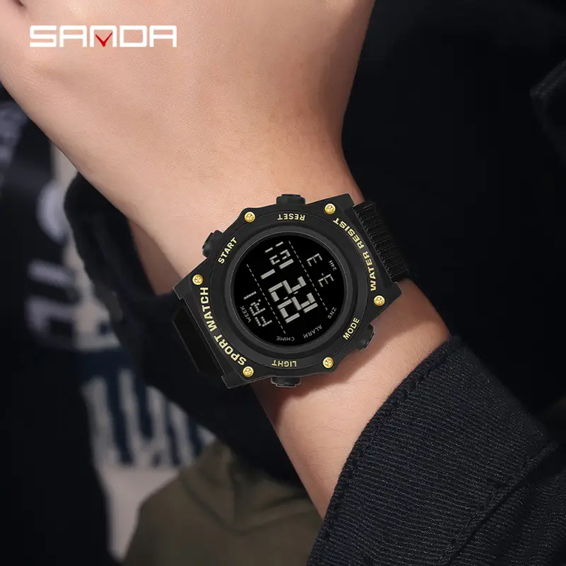 Sanda Sport Watch Black Waterproof Multi-Function