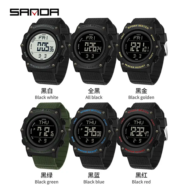 Sanda Sport Watch Black Waterproof Multi-Function