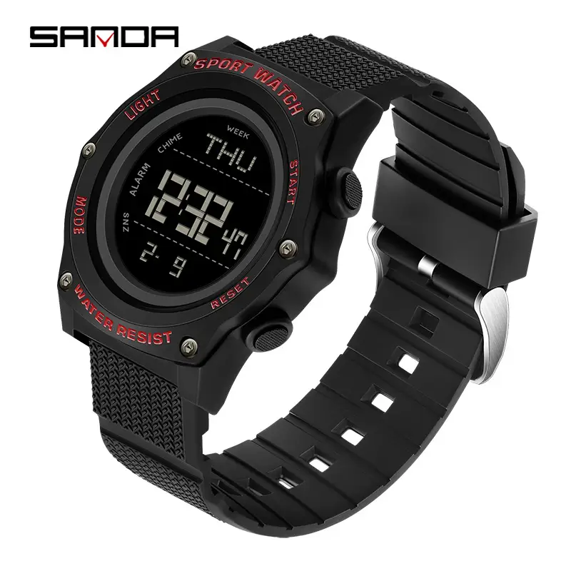 Sanda Sport Watch Black Waterproof Multi-Function