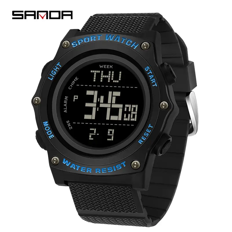 Sanda Sport Watch Black Waterproof Multi-Function