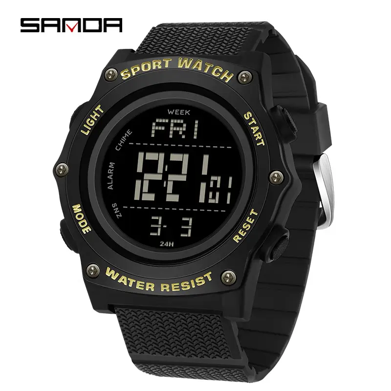 Sanda Sport Watch Black Waterproof Multi-Function