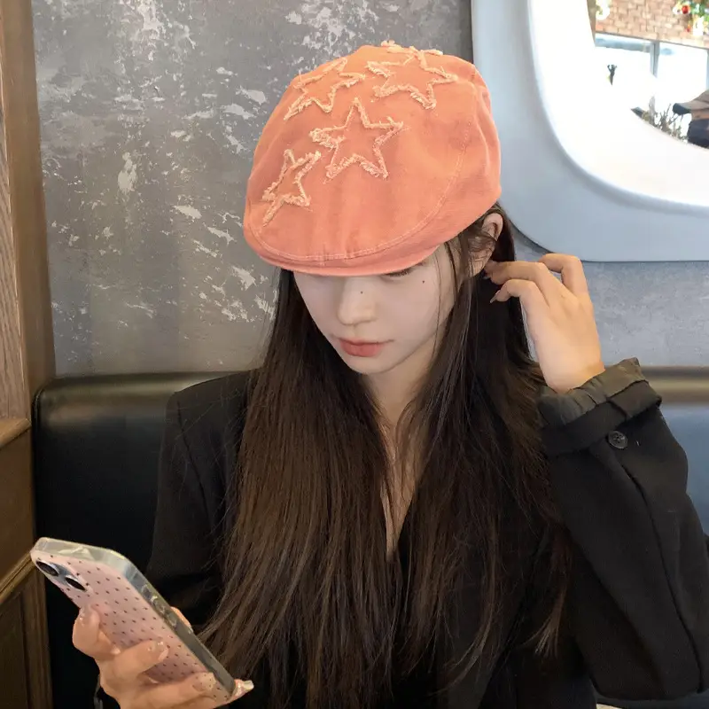 Japanese Style Star Forward Hat for Women Orange - Image 6