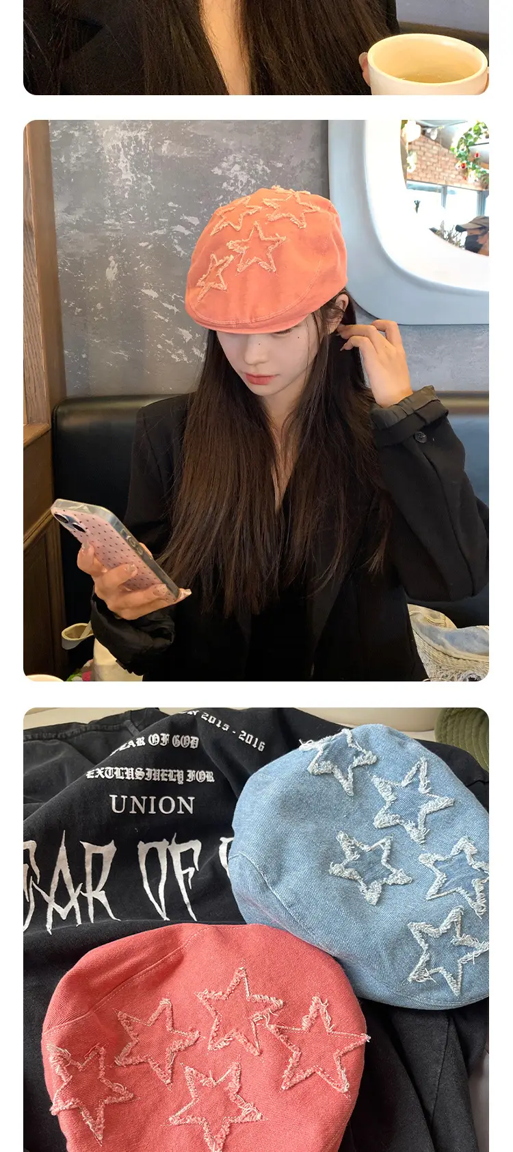 Japanese Style Star Forward Hat for Women Orange — feature 13