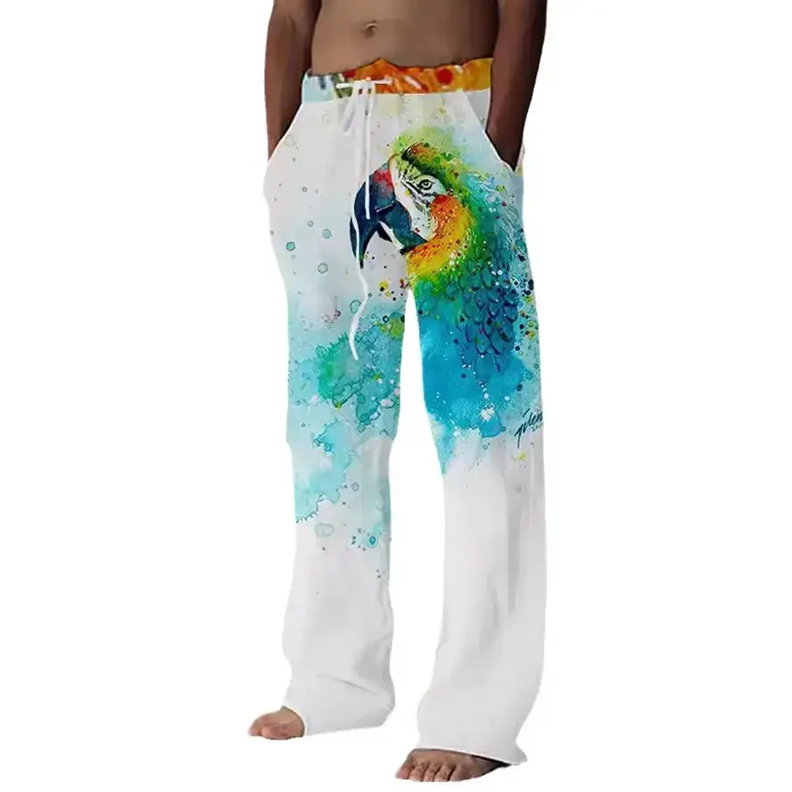 Men Dragon Printed Wide Leg Pants White Black - Image 41