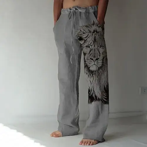 Men Dragon Printed Wide Leg Pants White Black - Image 13