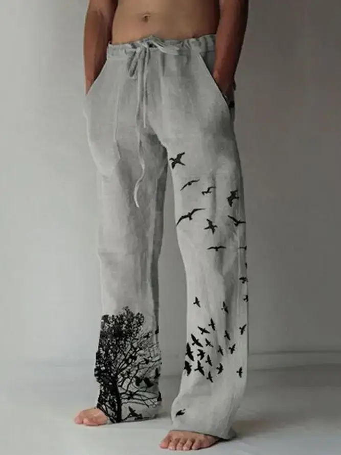 Men Dragon Printed Wide Leg Pants White Black - Image 14