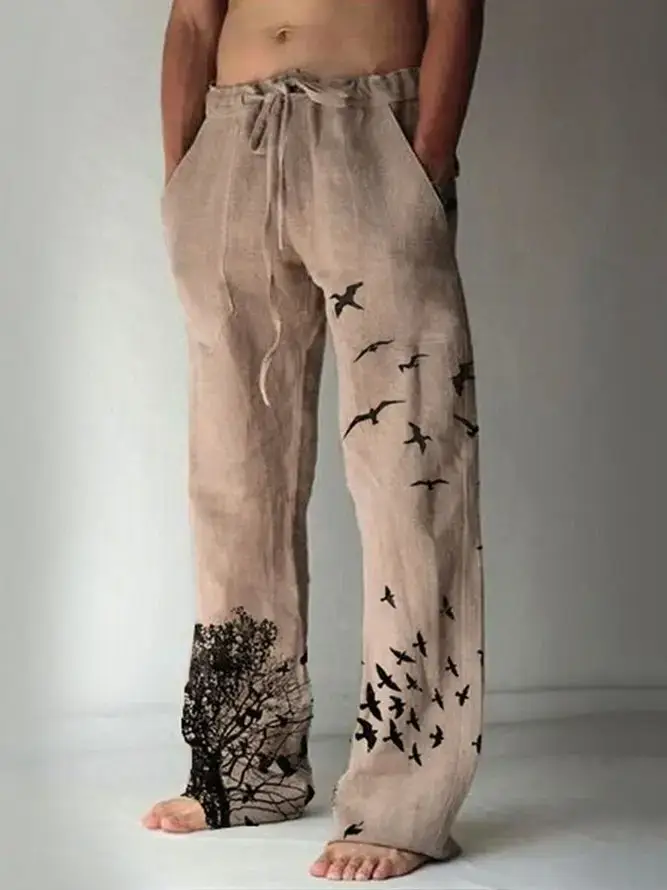 Men Dragon Printed Wide Leg Pants White Black - Image 15