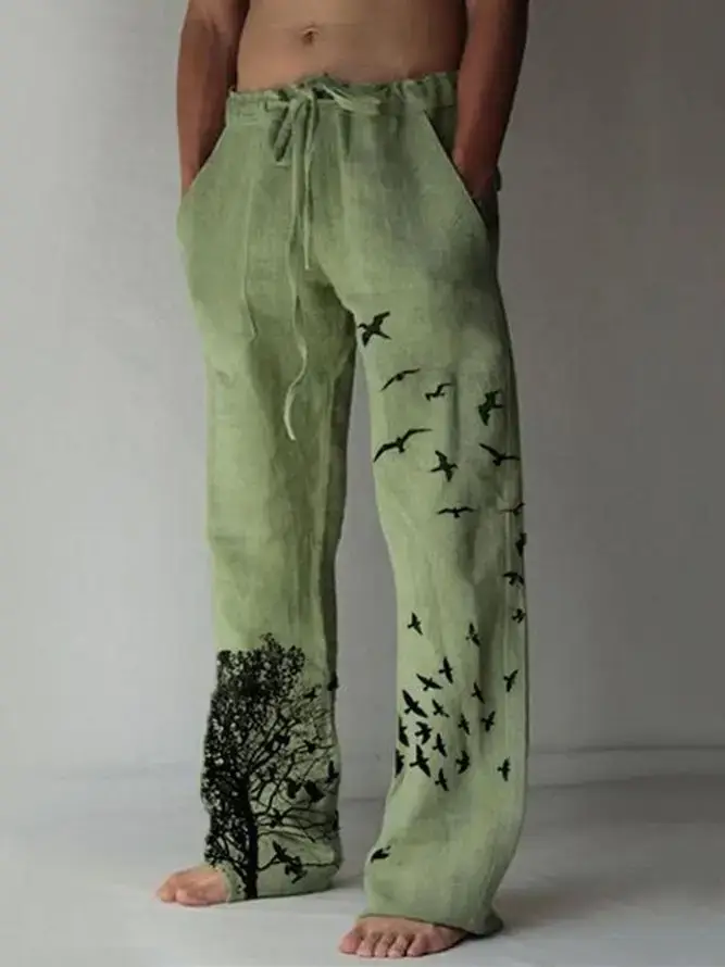 Men Dragon Printed Wide Leg Pants White Black - Image 17