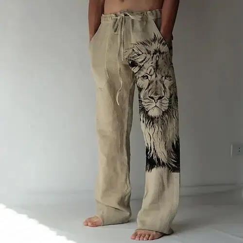 Men Dragon Printed Wide Leg Pants White Black - Image 19