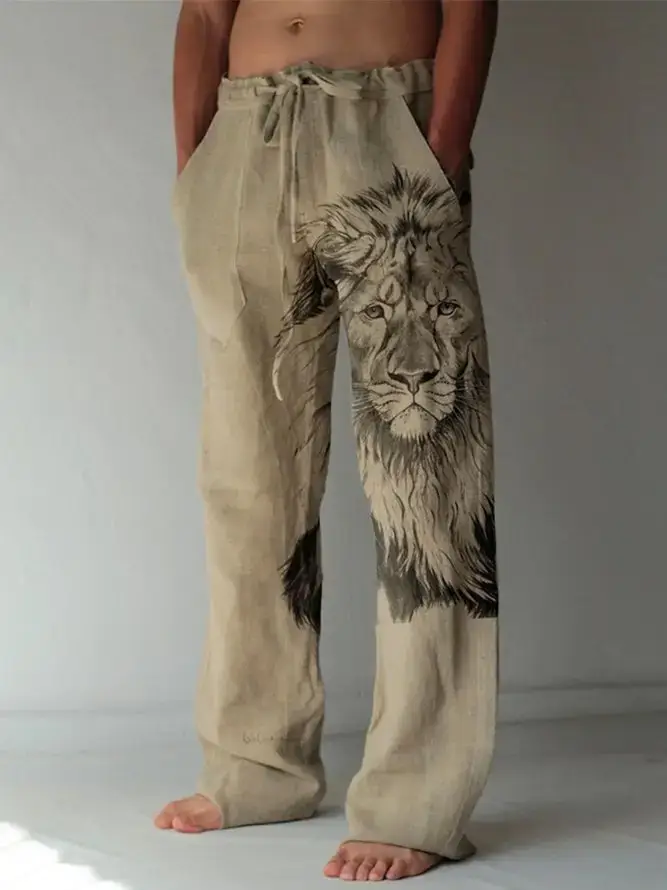 Men Dragon Printed Wide Leg Pants White Black - Image 2