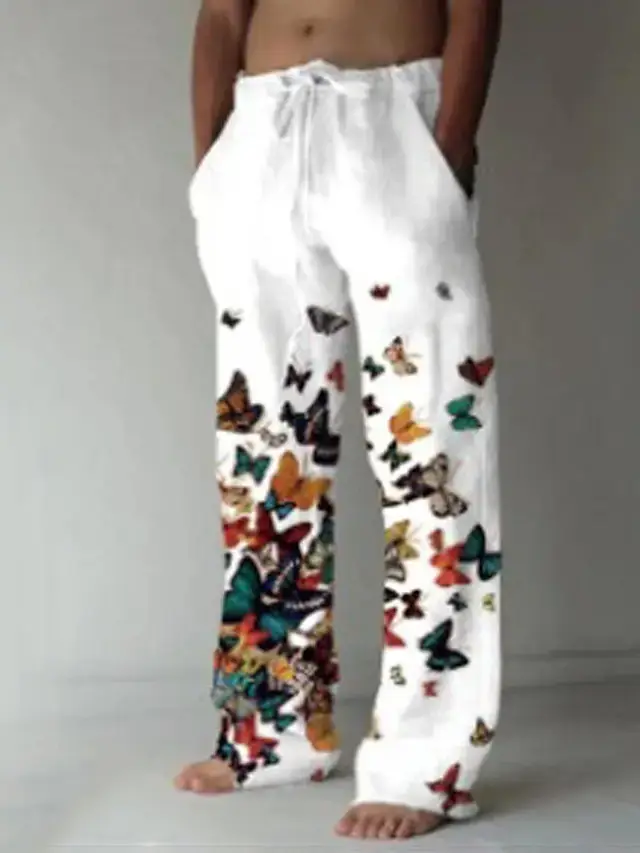Men Dragon Printed Wide Leg Pants White Black - Image 25
