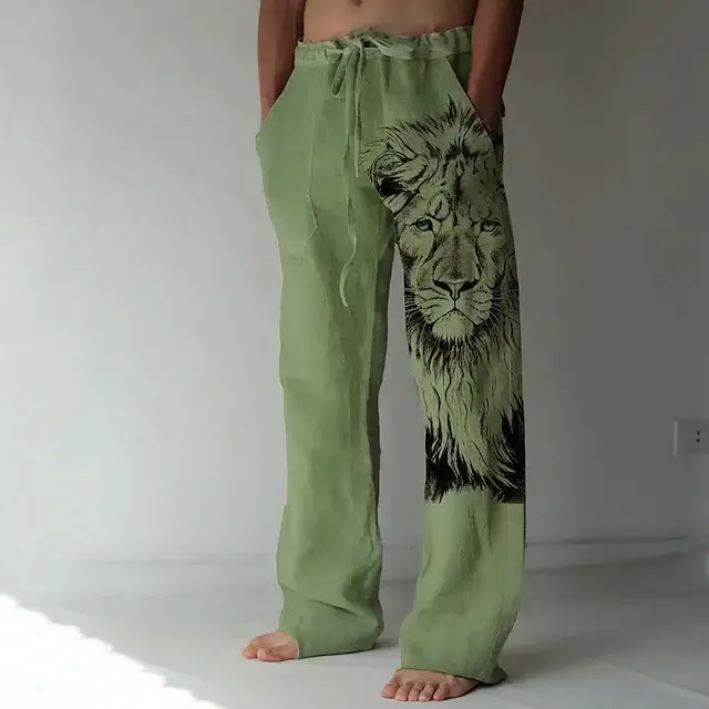 Men Dragon Printed Wide Leg Pants White Black - Image 27