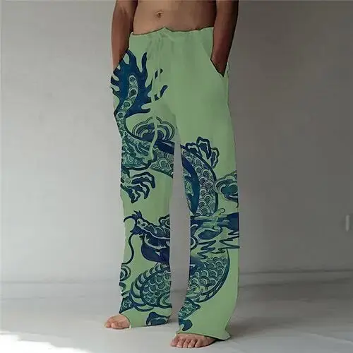 Men Dragon Printed Wide Leg Pants White Black - Image 28