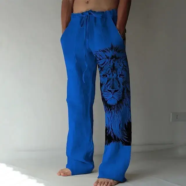 Men Dragon Printed Wide Leg Pants White Black - Image 29