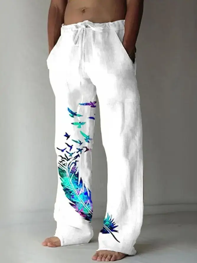 Men Dragon Printed Wide Leg Pants White Black - Image 30