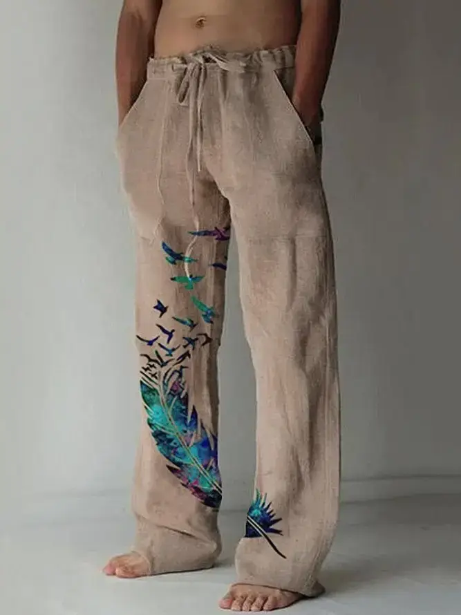 Men Dragon Printed Wide Leg Pants White Black - Image 31
