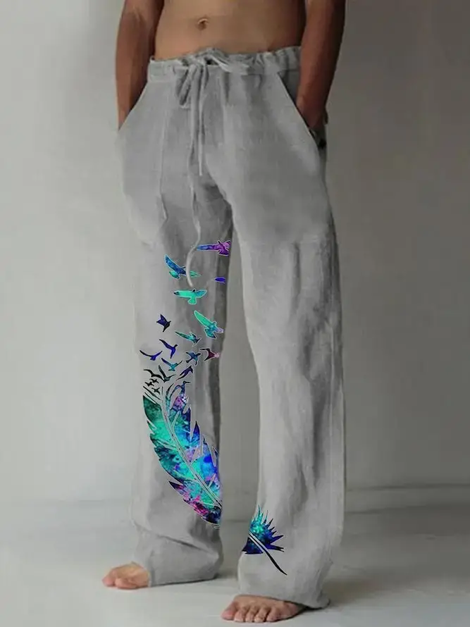 Men Dragon Printed Wide Leg Pants White Black - Image 32