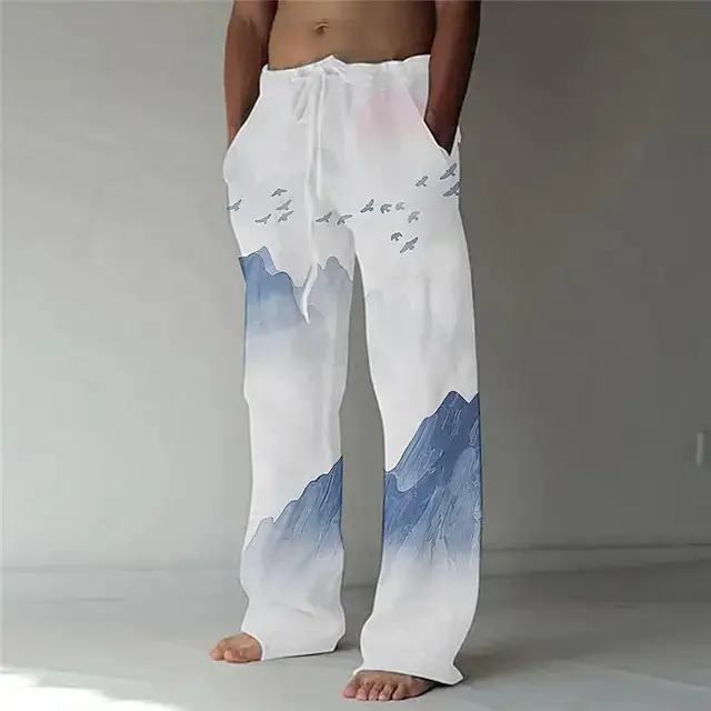 Men Dragon Printed Wide Leg Pants White Black - Image 34