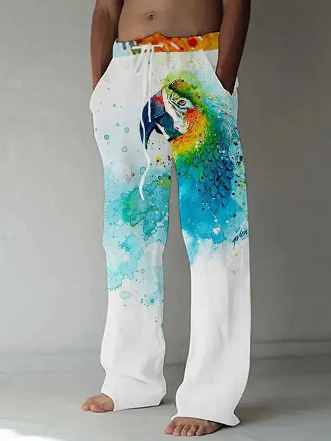 Men Dragon Printed Wide Leg Pants White Black - Image 35