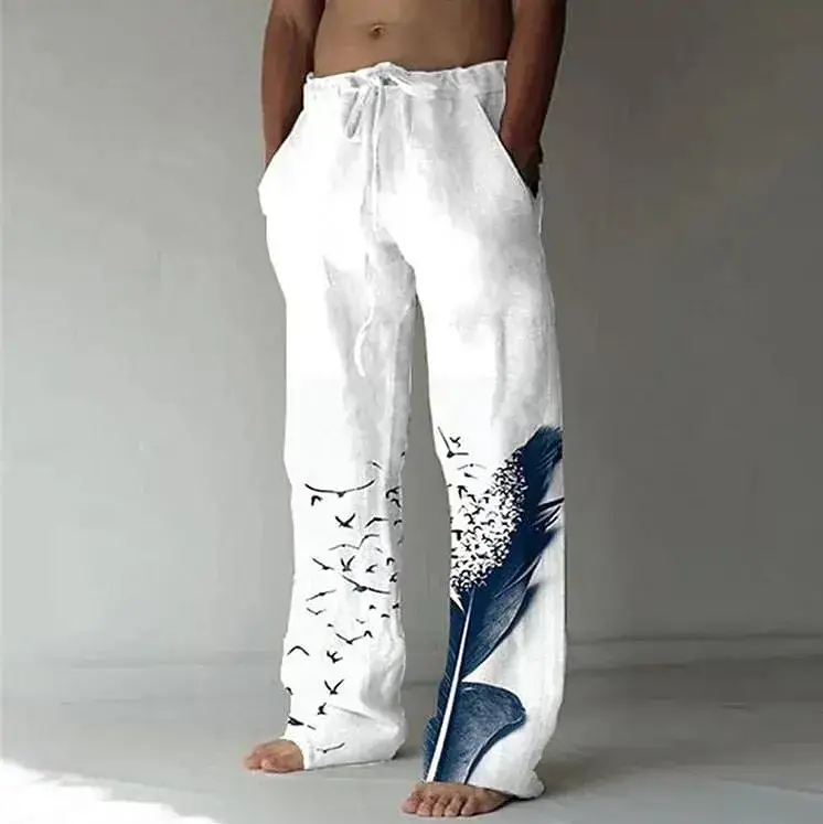 Men Dragon Printed Wide Leg Pants White Black - Image 36