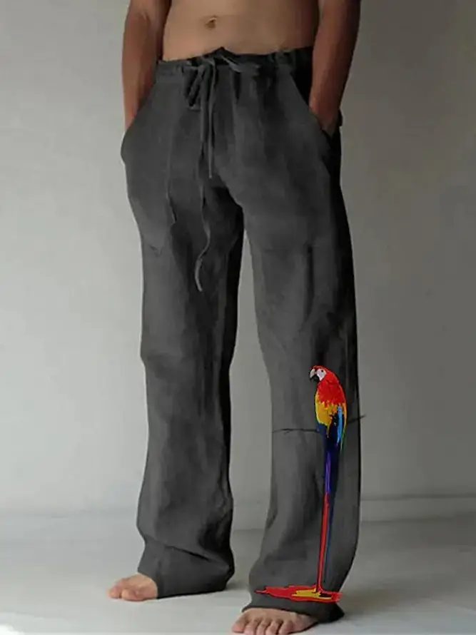Men Dragon Printed Wide Leg Pants White Black - Image 7