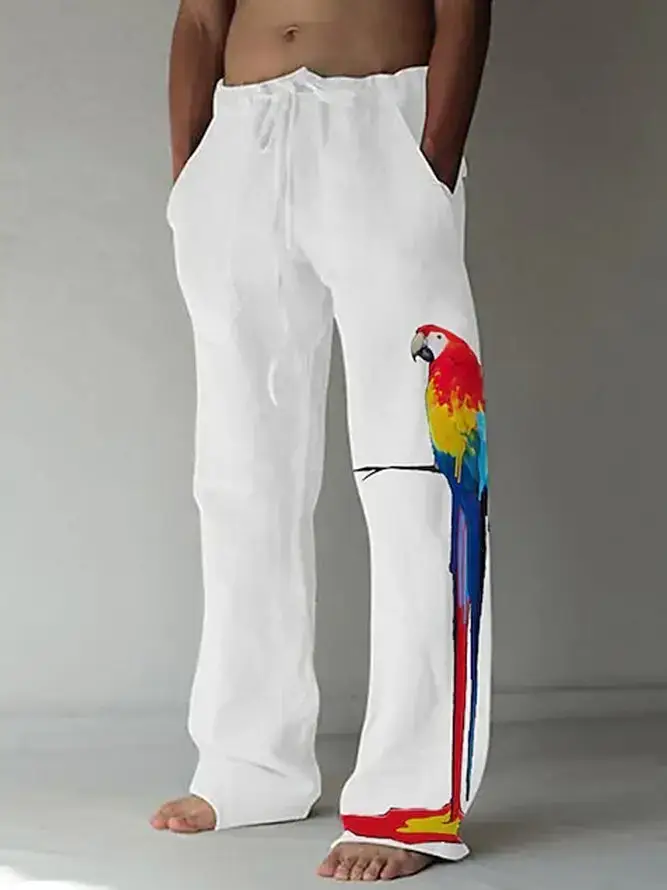 Men Dragon Printed Wide Leg Pants White Black - Image 8
