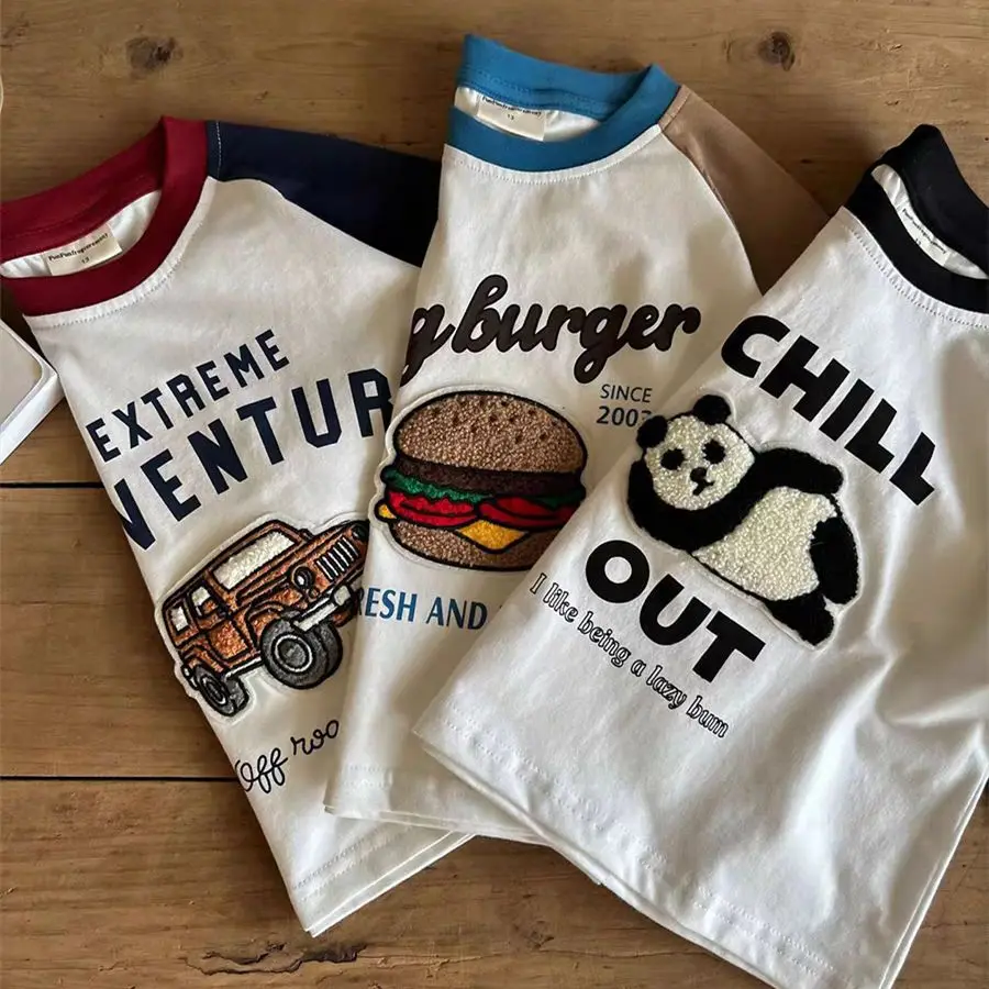 Kids Long Sleeve T-Shirt Big Burger Design White Brown - Image 6
