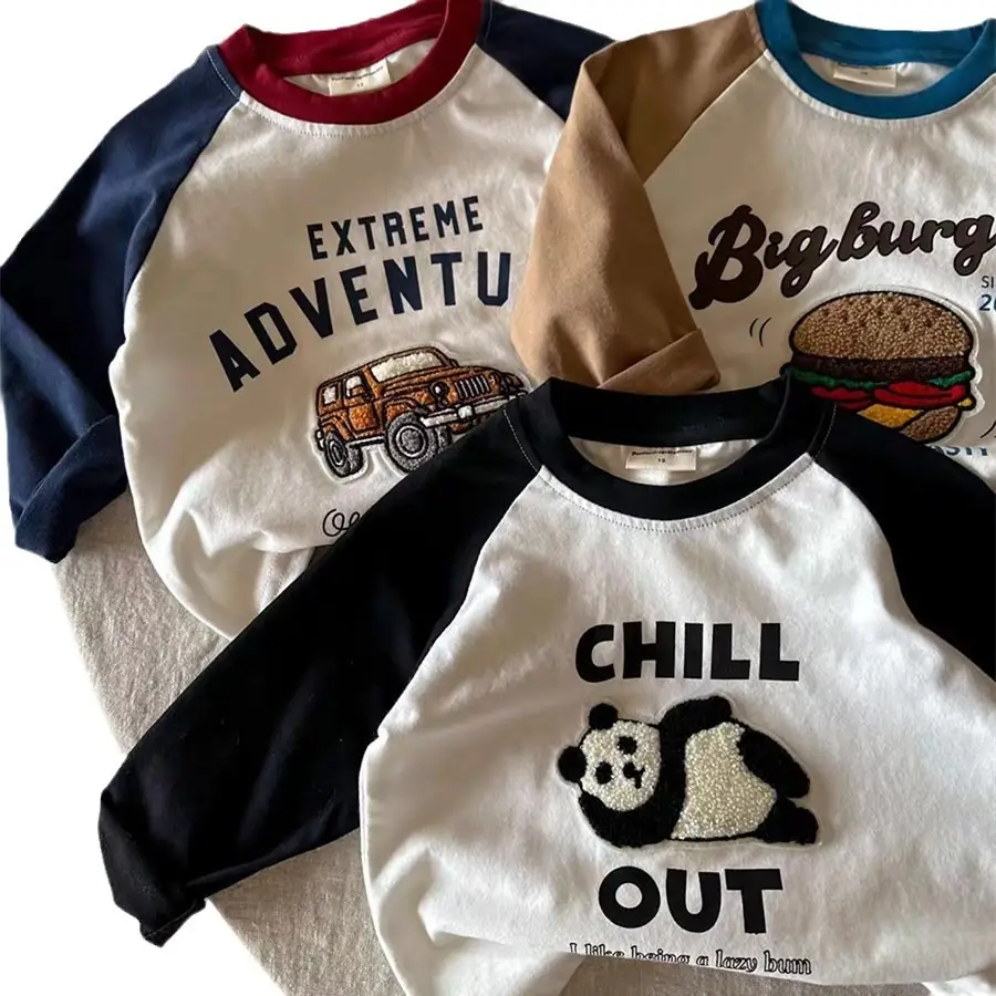 Kids Long Sleeve T-Shirt Big Burger Design White Brown - Image 7