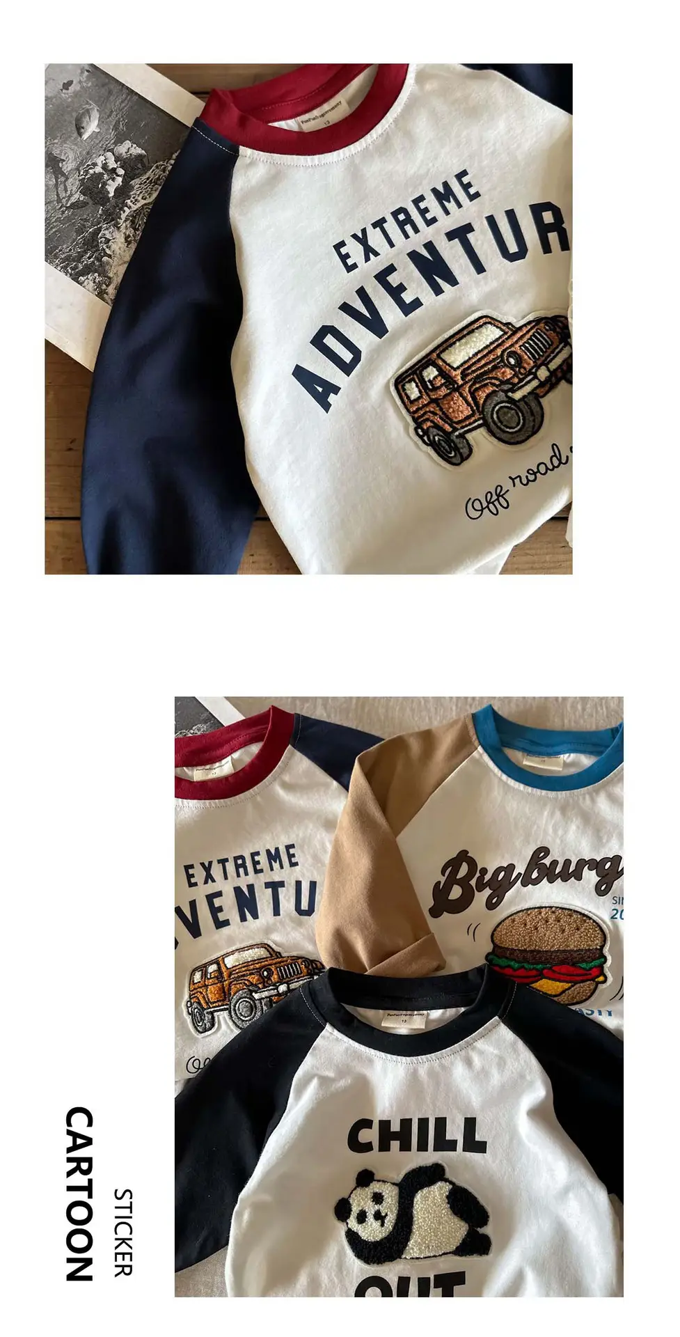 Kids Long Sleeve T-Shirt Big Burger Design White Brown — feature 15