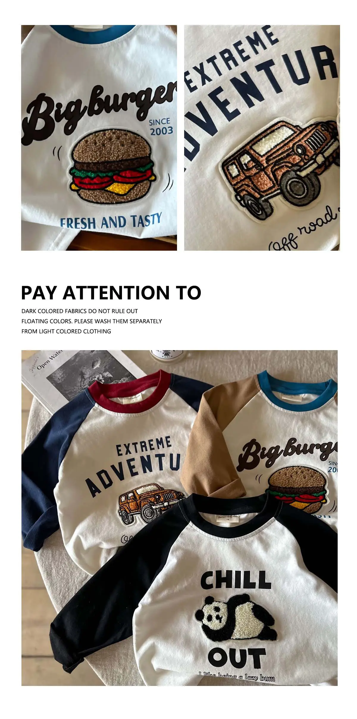 Kids Long Sleeve T-Shirt Big Burger Design White Brown — feature 16