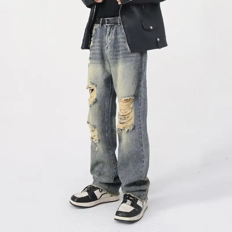 Men's Washed Jeans American Style Straight Summer Casual Long Pants - Image 22