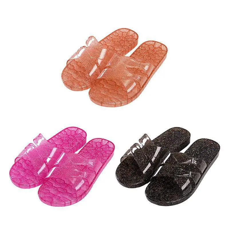 Women's Pink Crystal Flat Slippers Transparent Non-Slip Summer Home - Image 8