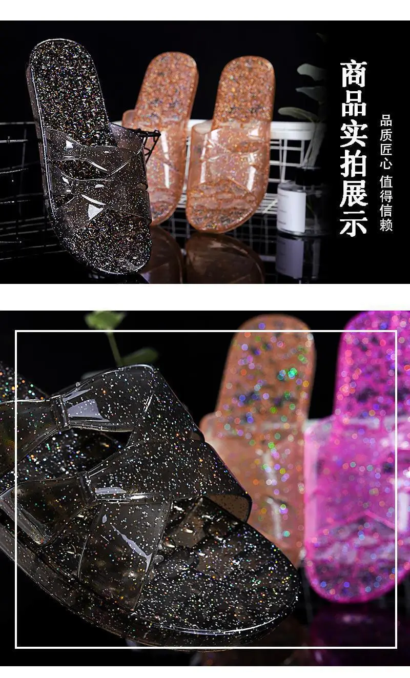 Women's Pink Crystal Flat Slippers Transparent Non-Slip Summer Home — feature 27
