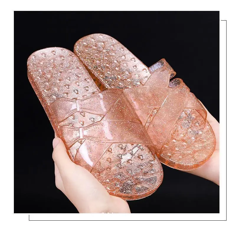 Women's Pink Crystal Flat Slippers Transparent Non-Slip Summer Home — feature 29