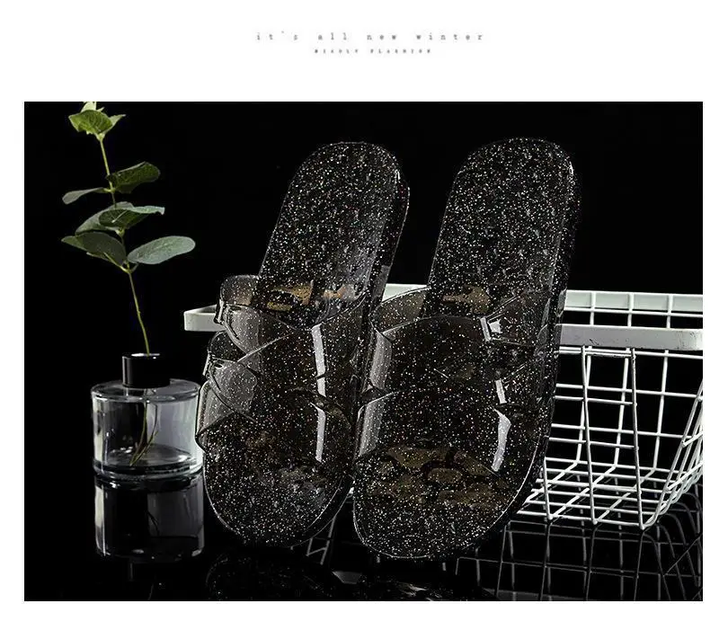 Women's Pink Crystal Flat Slippers Transparent Non-Slip Summer Home — feature 30