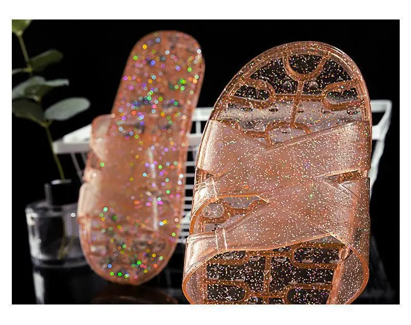 Women's Pink Crystal Flat Slippers Transparent Non-Slip Summer Home — feature 32