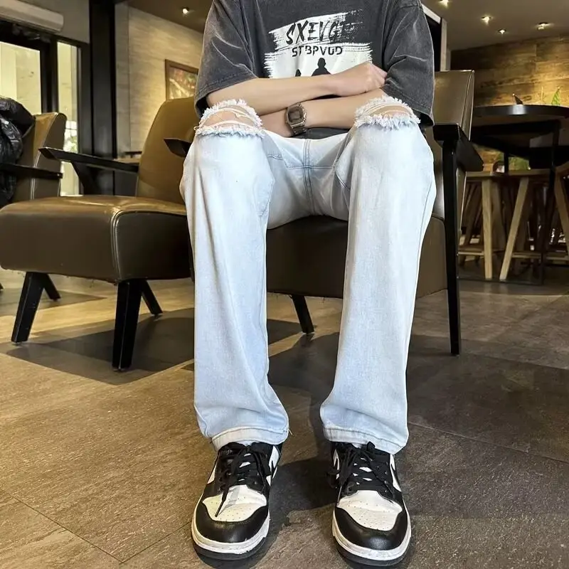 Men Ripped Straight White Jeans 2024 Xiagao Style — feature 3