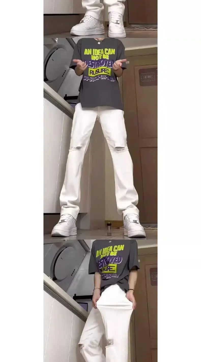 Men Ripped Straight White Jeans 2024 Xiagao Style — feature 5