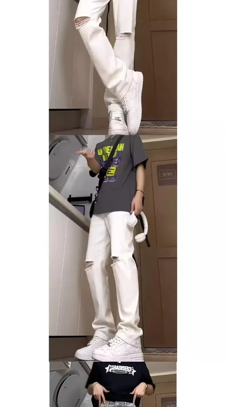 Men Ripped Straight White Jeans 2024 Xiagao Style — feature 7