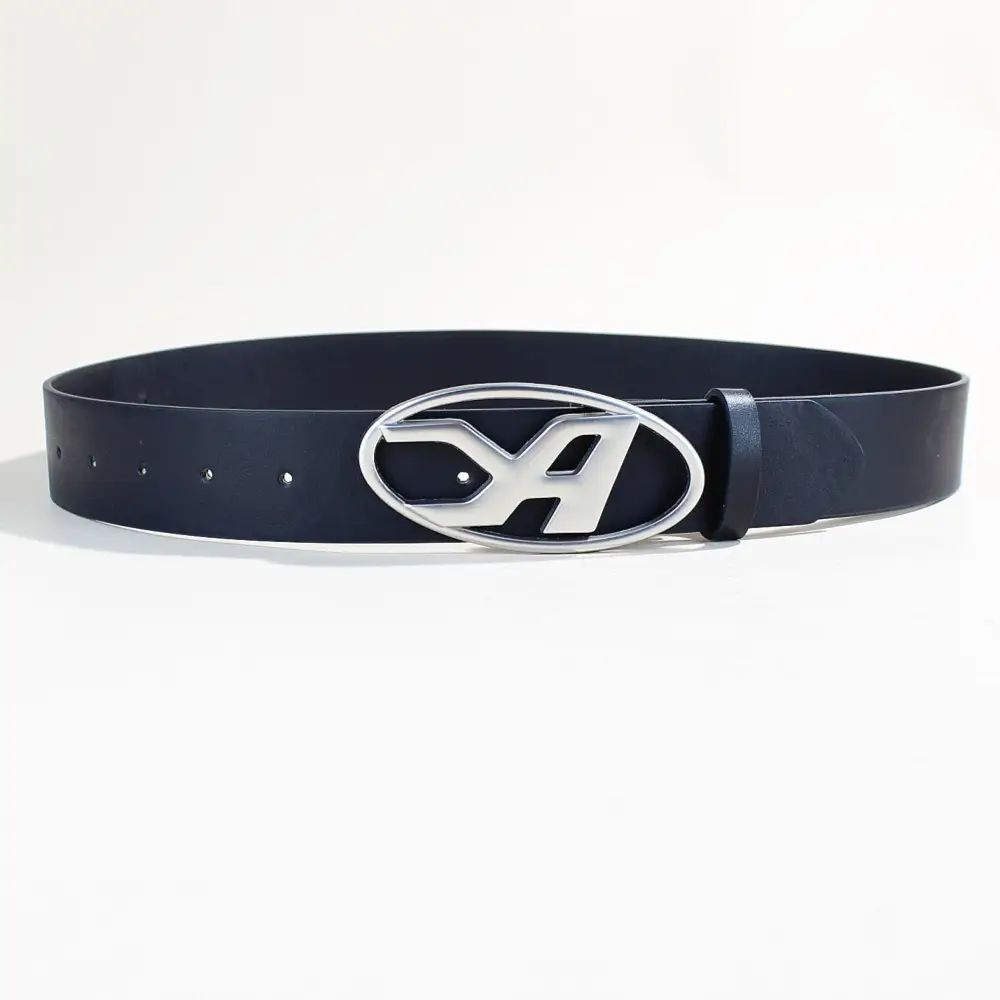 Women's Black PU Leather Belt with Logo Buckle - Image 6