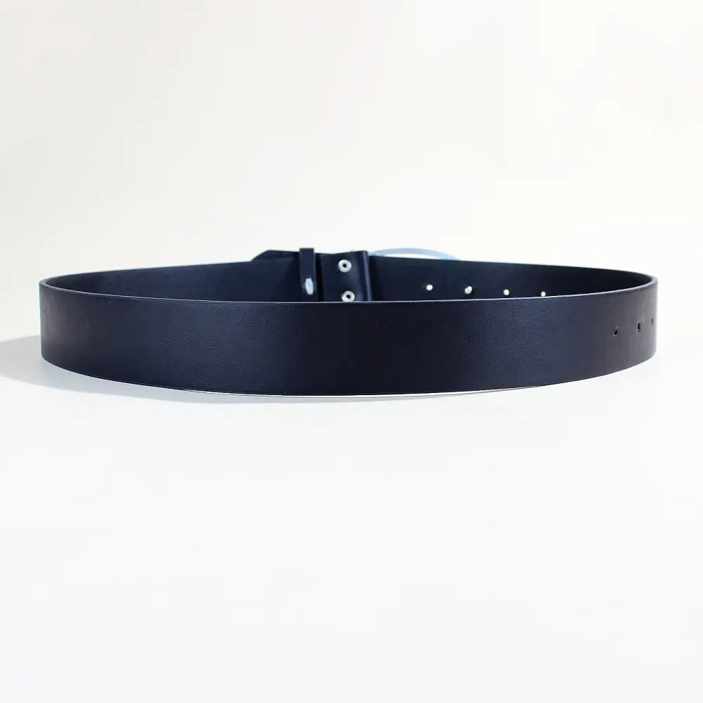 Women's Black PU Leather Belt with Logo Buckle — feature 11