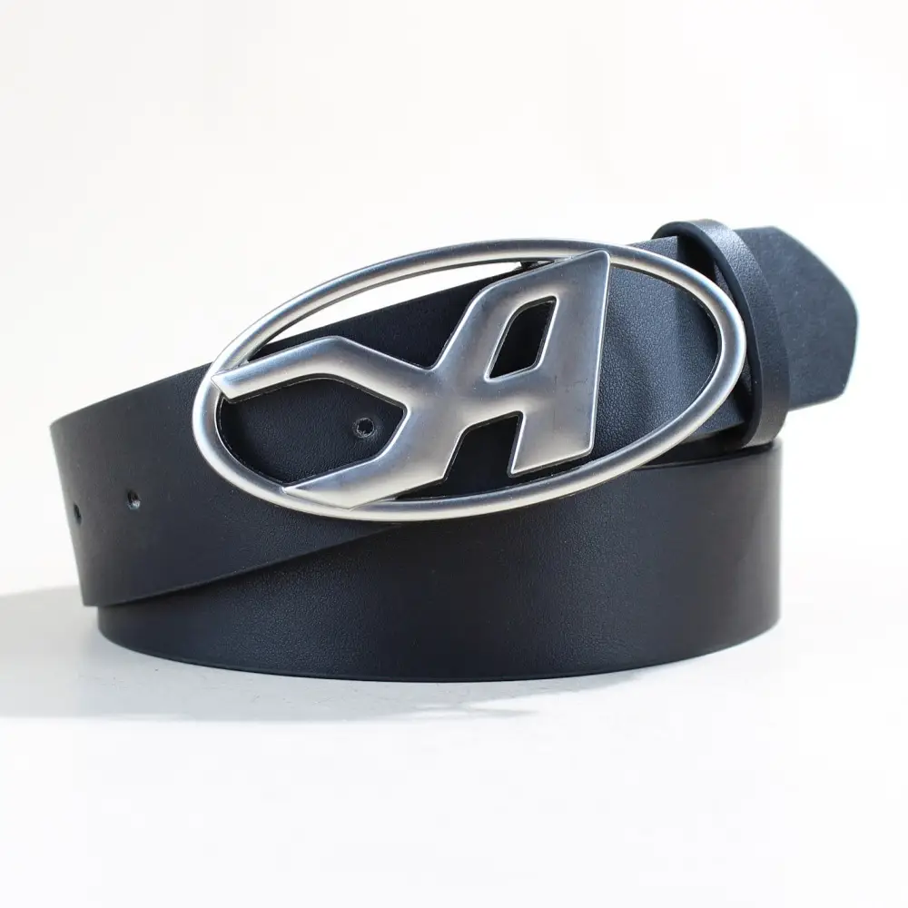 Women's Black PU Leather Belt with Logo Buckle — feature 13