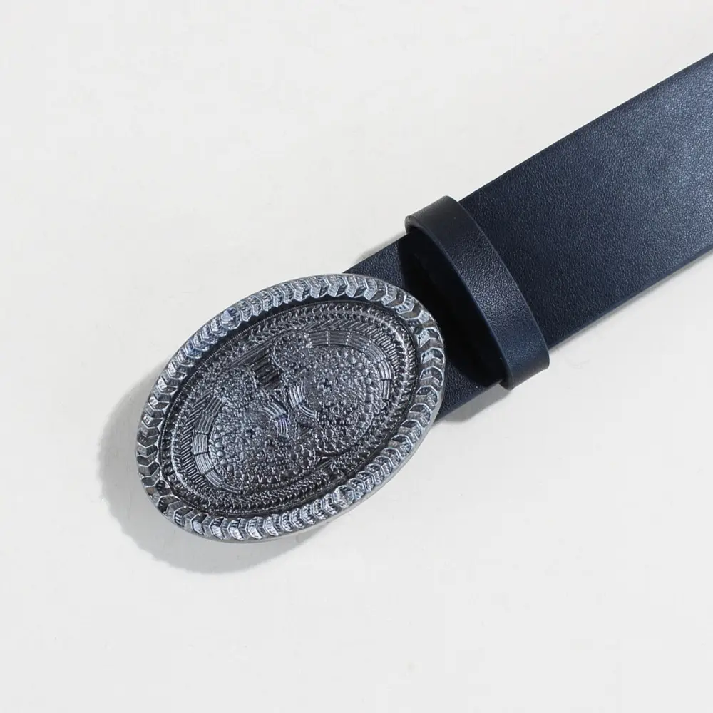 Women's Black PU Leather Belt with Logo Buckle — feature 14
