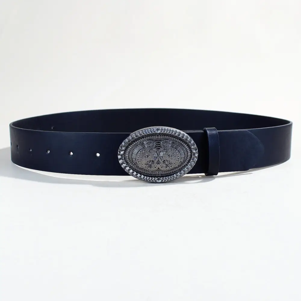 Women's Black PU Leather Belt with Logo Buckle — feature 15