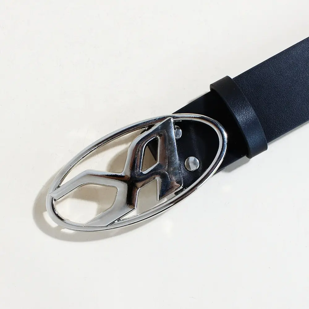 Women's Black PU Leather Belt with Logo Buckle — feature 4