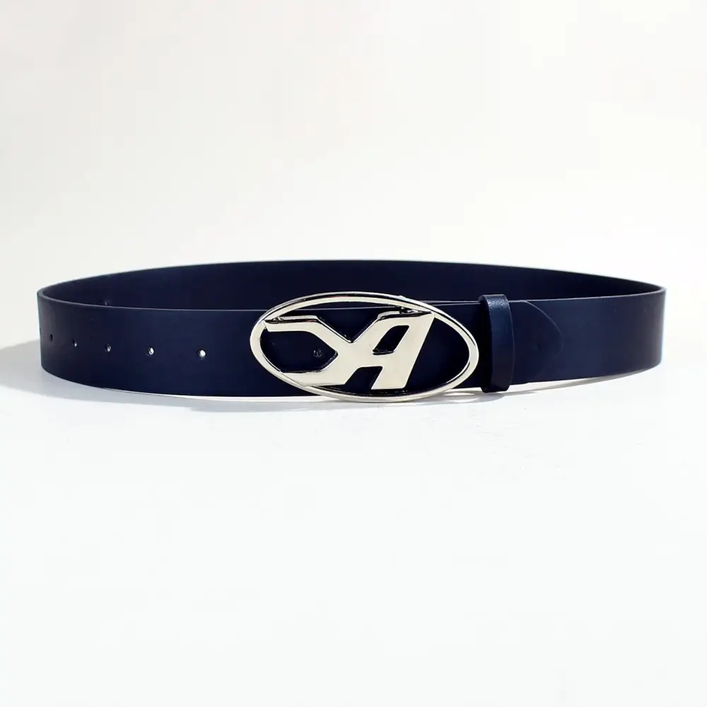 Women's Black PU Leather Belt with Logo Buckle — feature 5