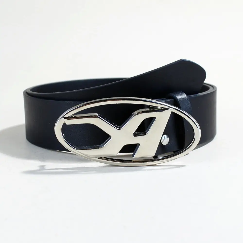 Women's Black PU Leather Belt with Logo Buckle — feature 7