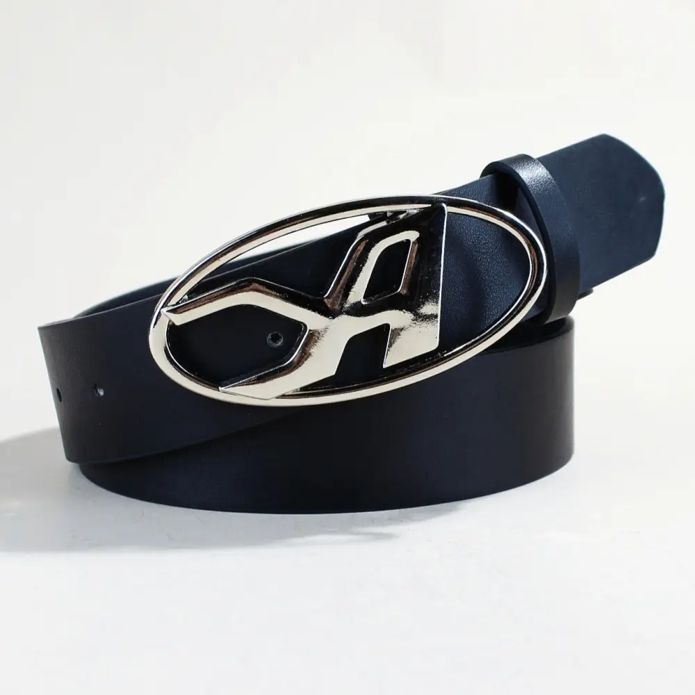 Women's Black PU Leather Belt with Logo Buckle — feature 8