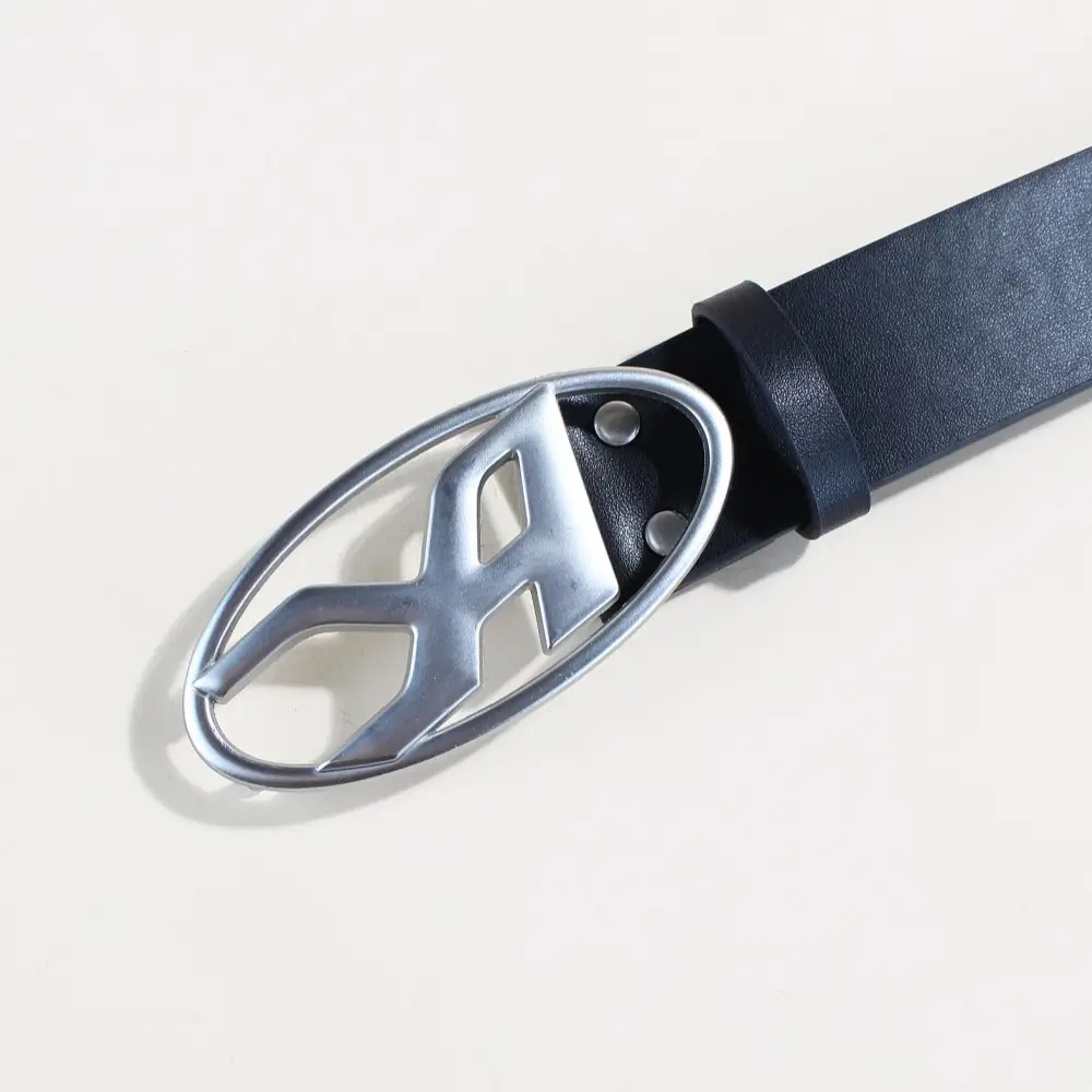 Women's Black PU Leather Belt with Logo Buckle — feature 9